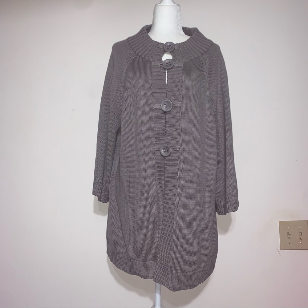 Women's Gray Chunky Button-Up Sweater